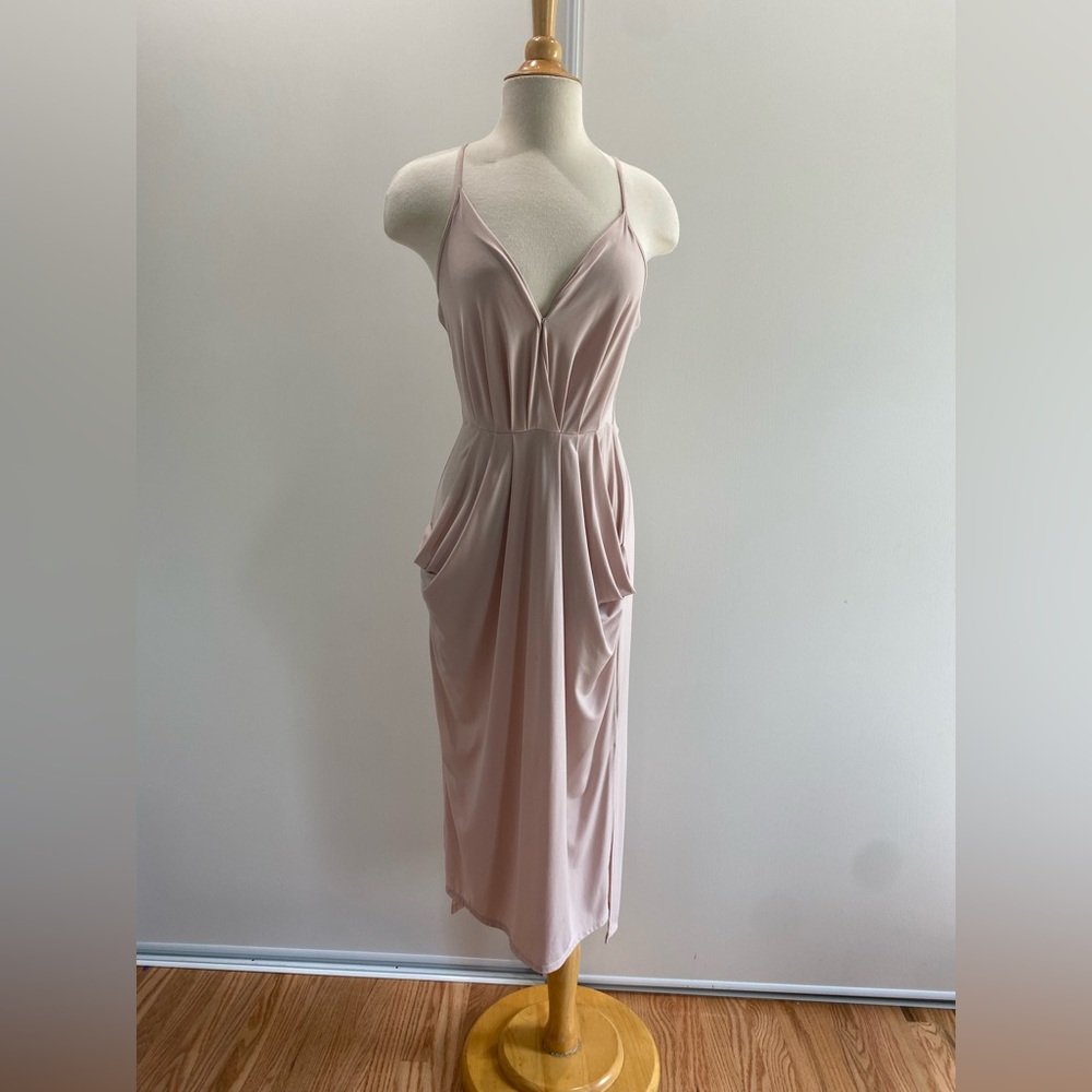 BCBGeneration Drape Pocket Midi dress in Dusty Pink